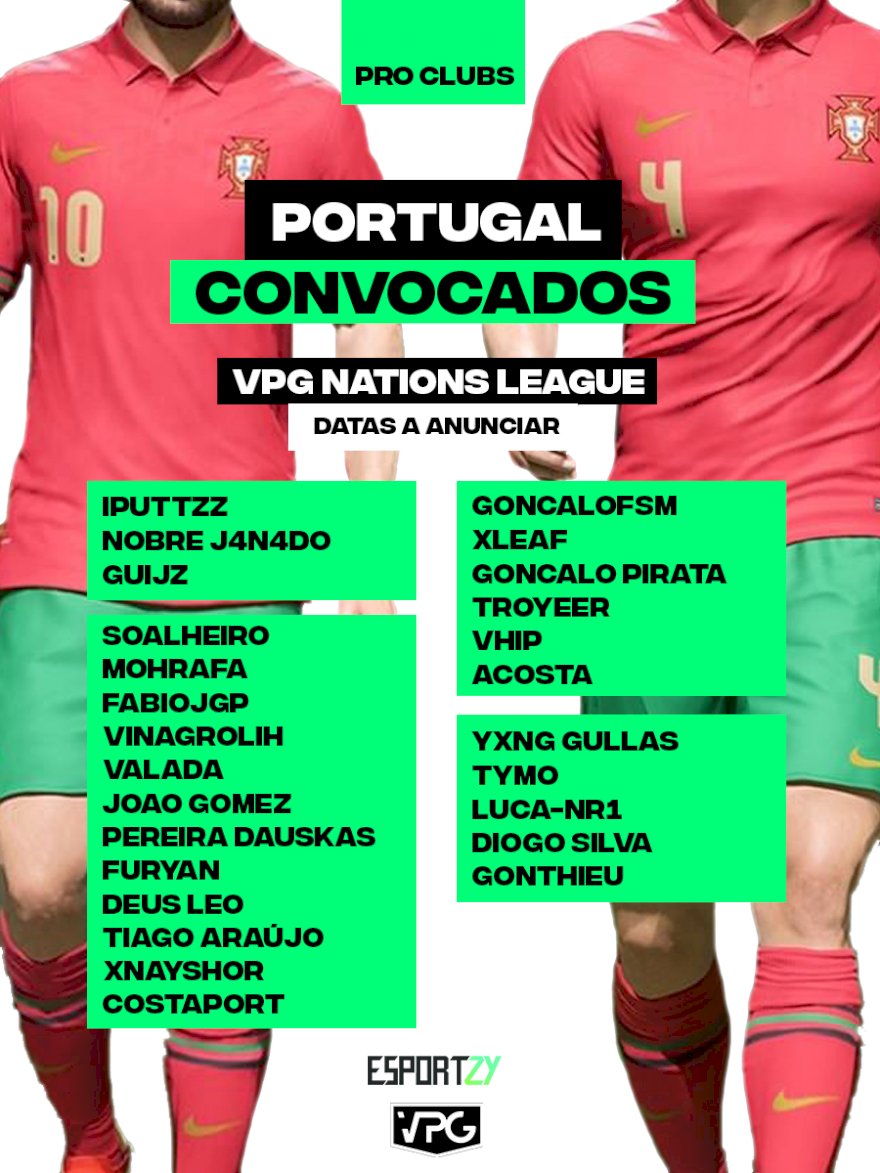 Já são conhecidos os 26 que vão representar Portugal na Liga das Nações VPG