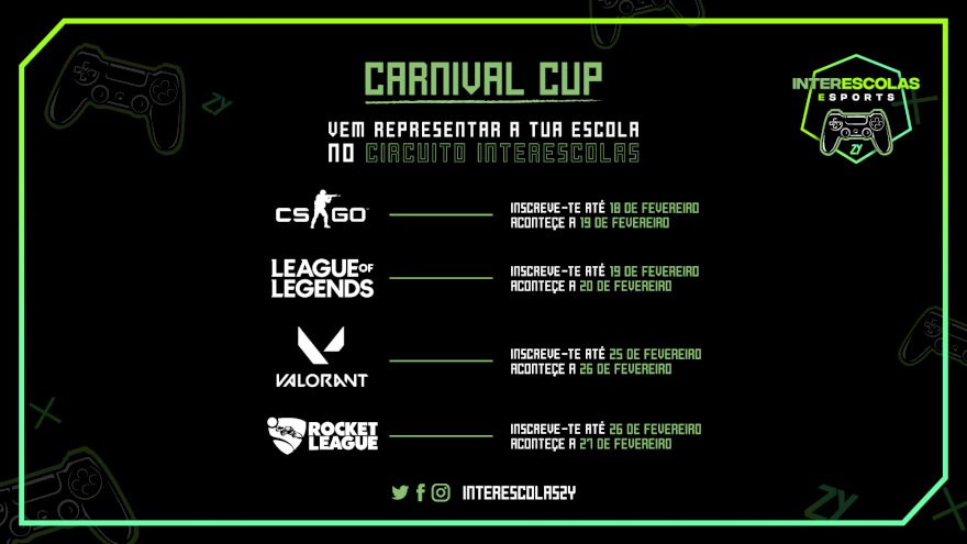 Novas datas de inscrição para a Carnival Cup